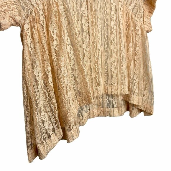 Free People Short Sleeve Size‎ XSmall Peach Top Blouse Boxy Lace - Picture 6 of 9